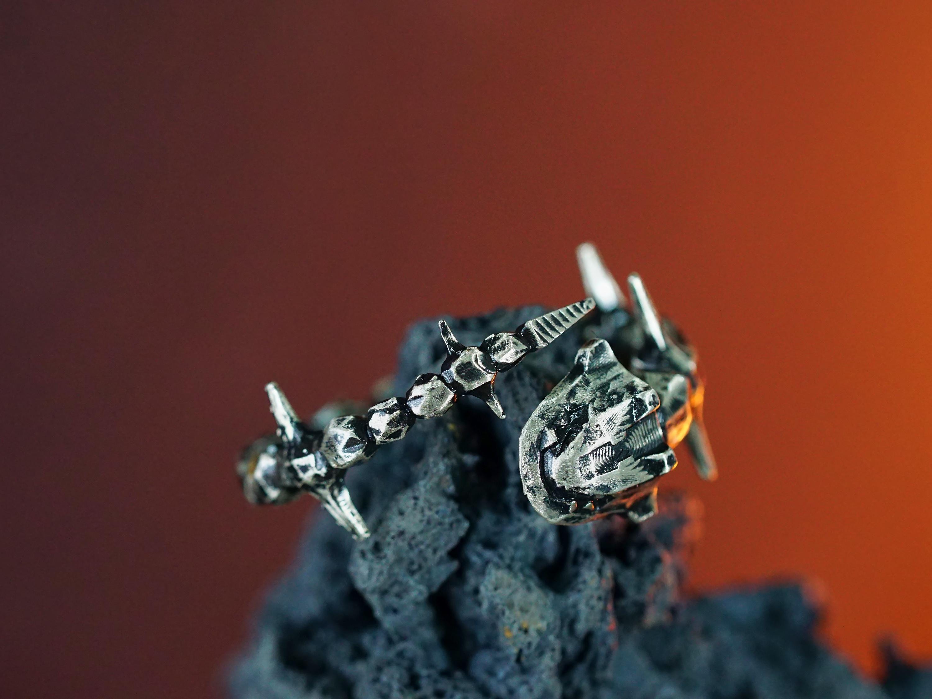 EXCLUSIVE Handmade Steelix Pokemon Ring, Custom 950 Silver Ring for Pokemon Fans, Steelix Collectors Jewelry