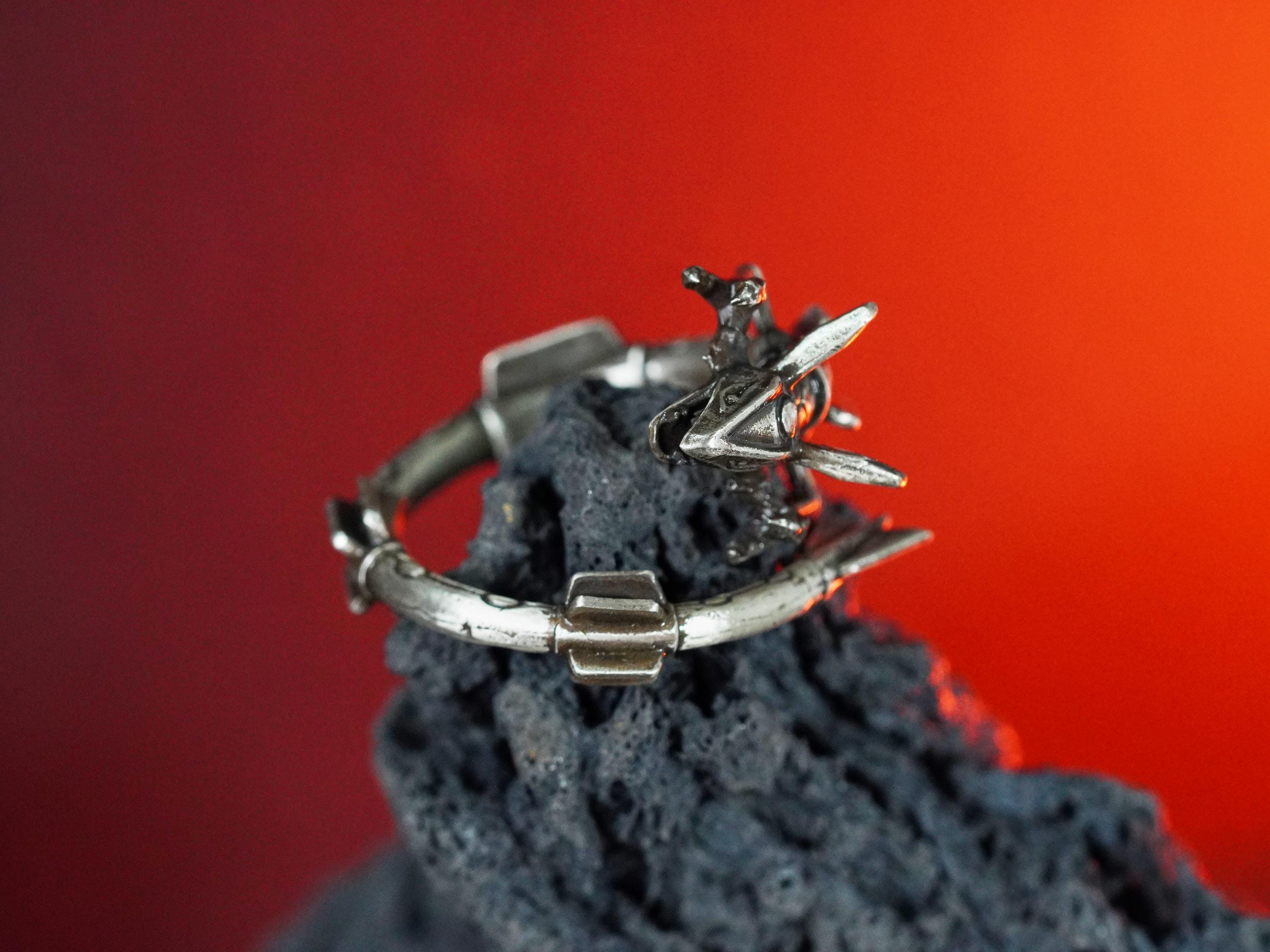 EXCLUSIVE Handmade Rayquaza Custom Signet Ring, Silver 950 Wrapped Rayquaza Ring with Pokeball Box, Perfect Poke.mon Jewelry Gift for Fans