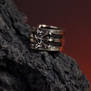 PREMIUM Clive Rosfield's Earring Hoop Earring, Final Fantasy XVI-Inspired Black Earring Silver 950, Perfect Fantasy Accessory for FFXVI Fans