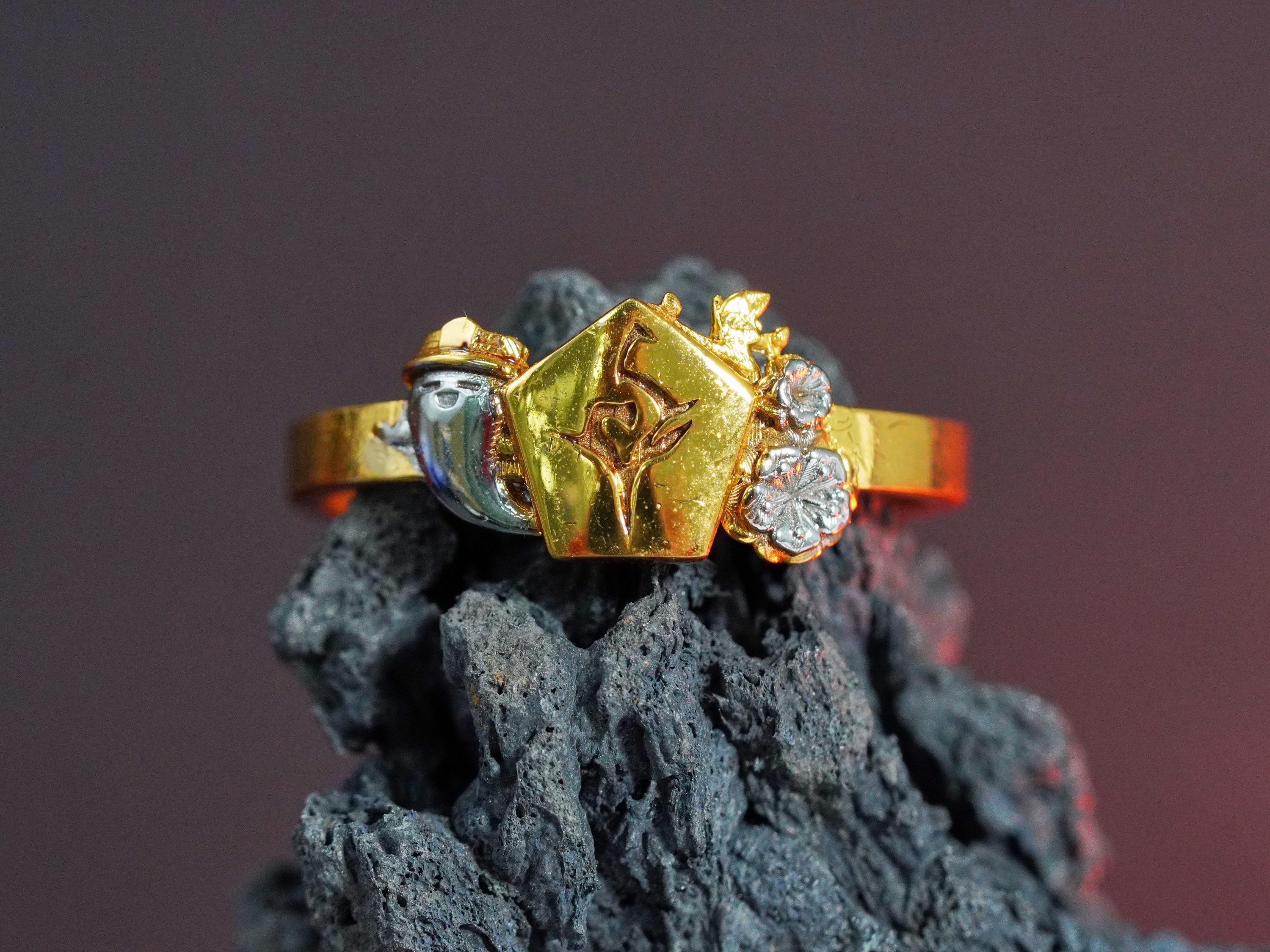 EXCLUSIVE Hu Tao Custom Ring, Genshin Impact Handmade Sterling Silver 950/Gold, Boo Tao Pattern Women’s Signet Ring, Genshin Jewelry