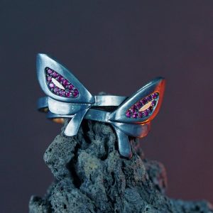 EXCLUSIVE Clove Butterflies Ring, Handmade 950 Silver Valorant Jewelry, Unisex Gaming Signet Ring, Clove Valorant Cosplay Accessory