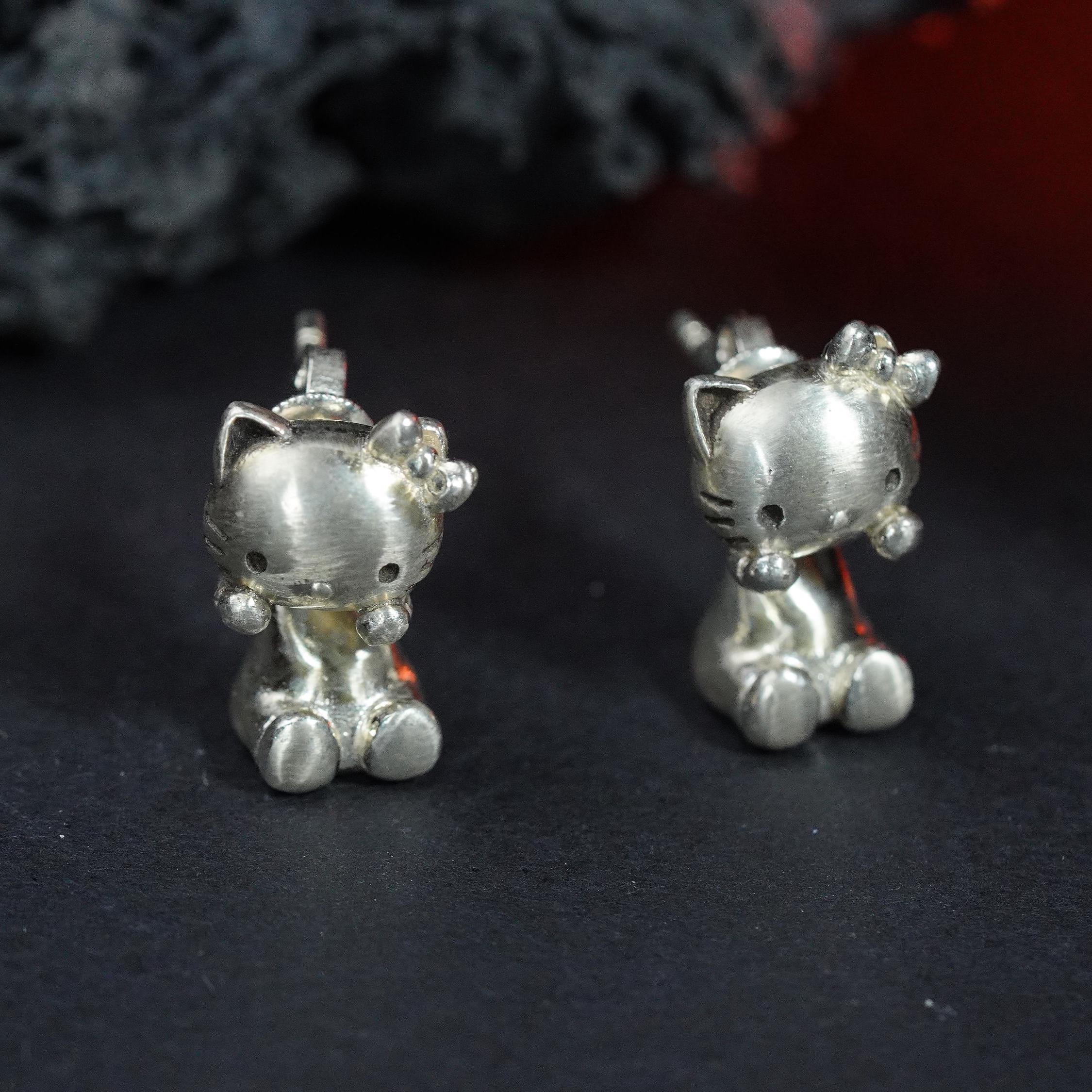 PREMIUM Hello Kitty Silver 950 Earrings, Cute Hypoallergenic Studs for Kids & Cat Lovers, Adorable Character Jewelry, Perfect Gift for Girls