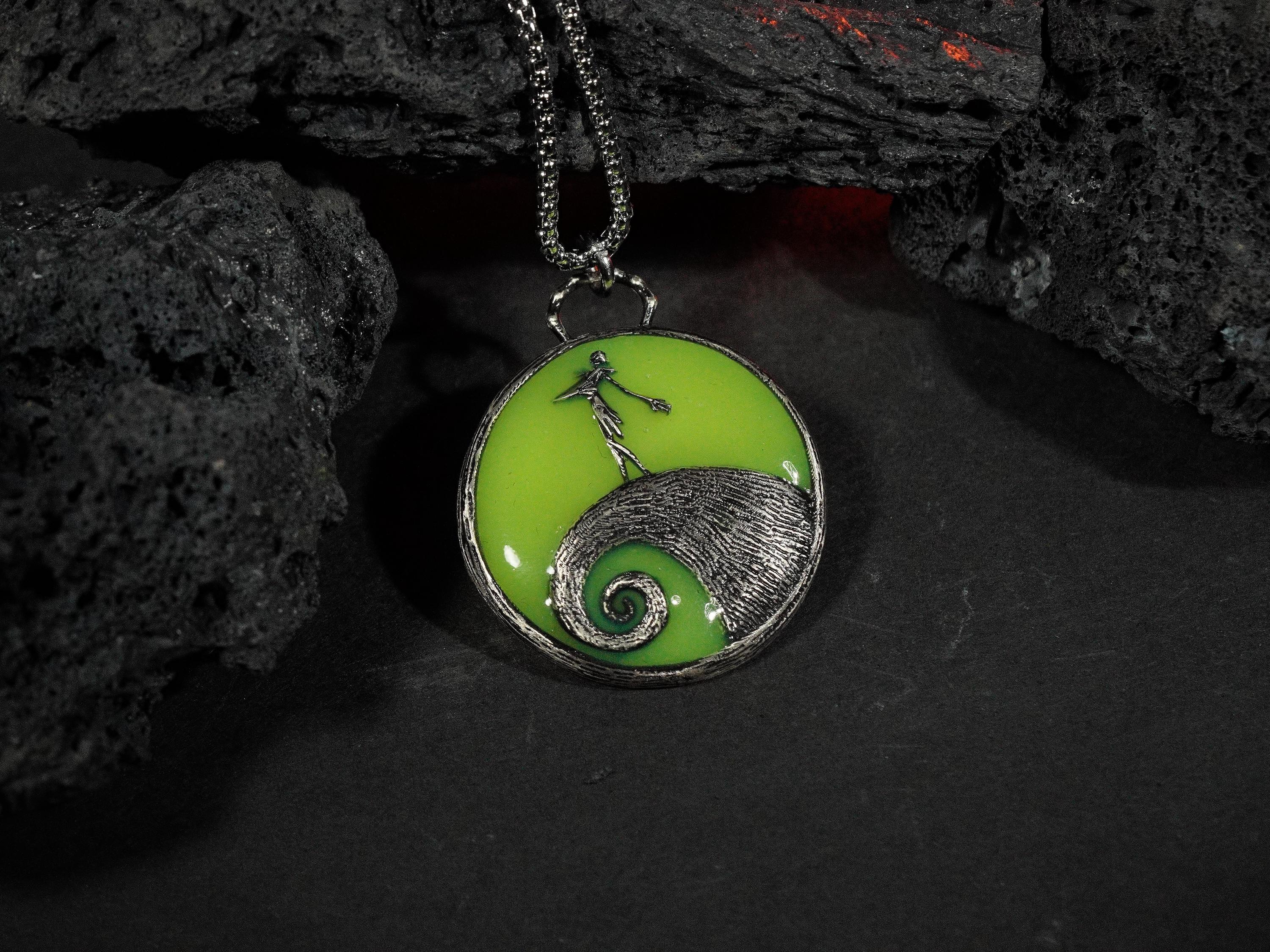 LIMITED Glowing Jack Skellington Necklace, Nightmare Before Christmas Jewelry, Spooky Halloween Pendant, Handmade Tim Burton Fan Gift