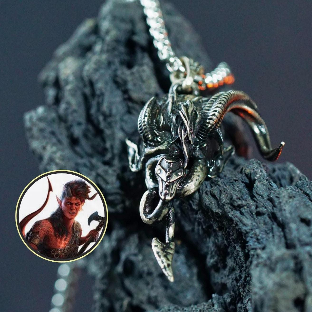 PREMIUM Fanmade Karlach's Necklace Baldur's Gate 3 Handmade Silver 950, Karlach's Pendant Necklace Silver, Baldur's Gate 3 Jewelry