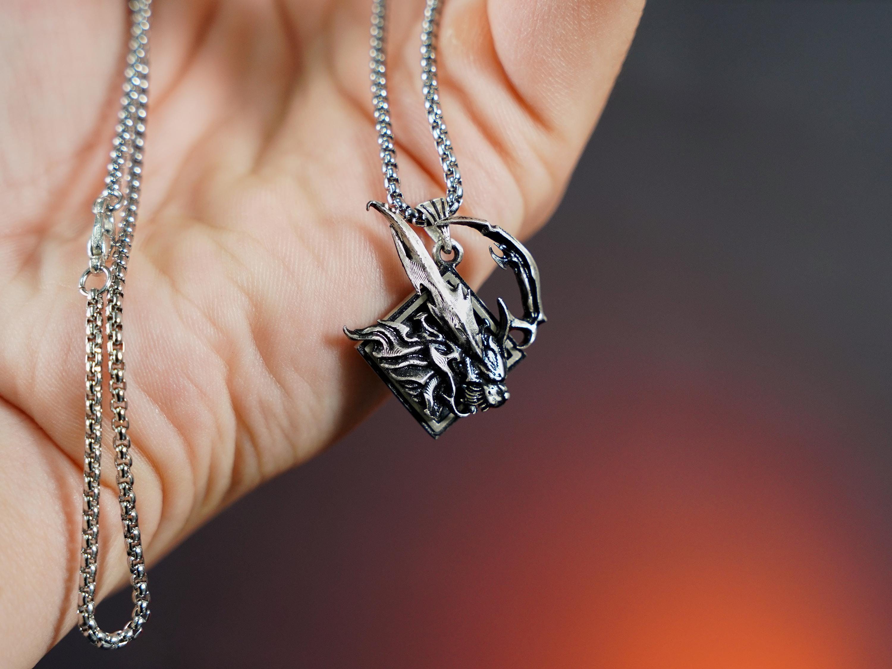 Exclusive Silver 950 Handmade Eikons Logo Ifrit, FFXVI Dominant Logo Jewelry, Ifrit & Bahamut Pendant, Final Fantasy XVI Fan Gift