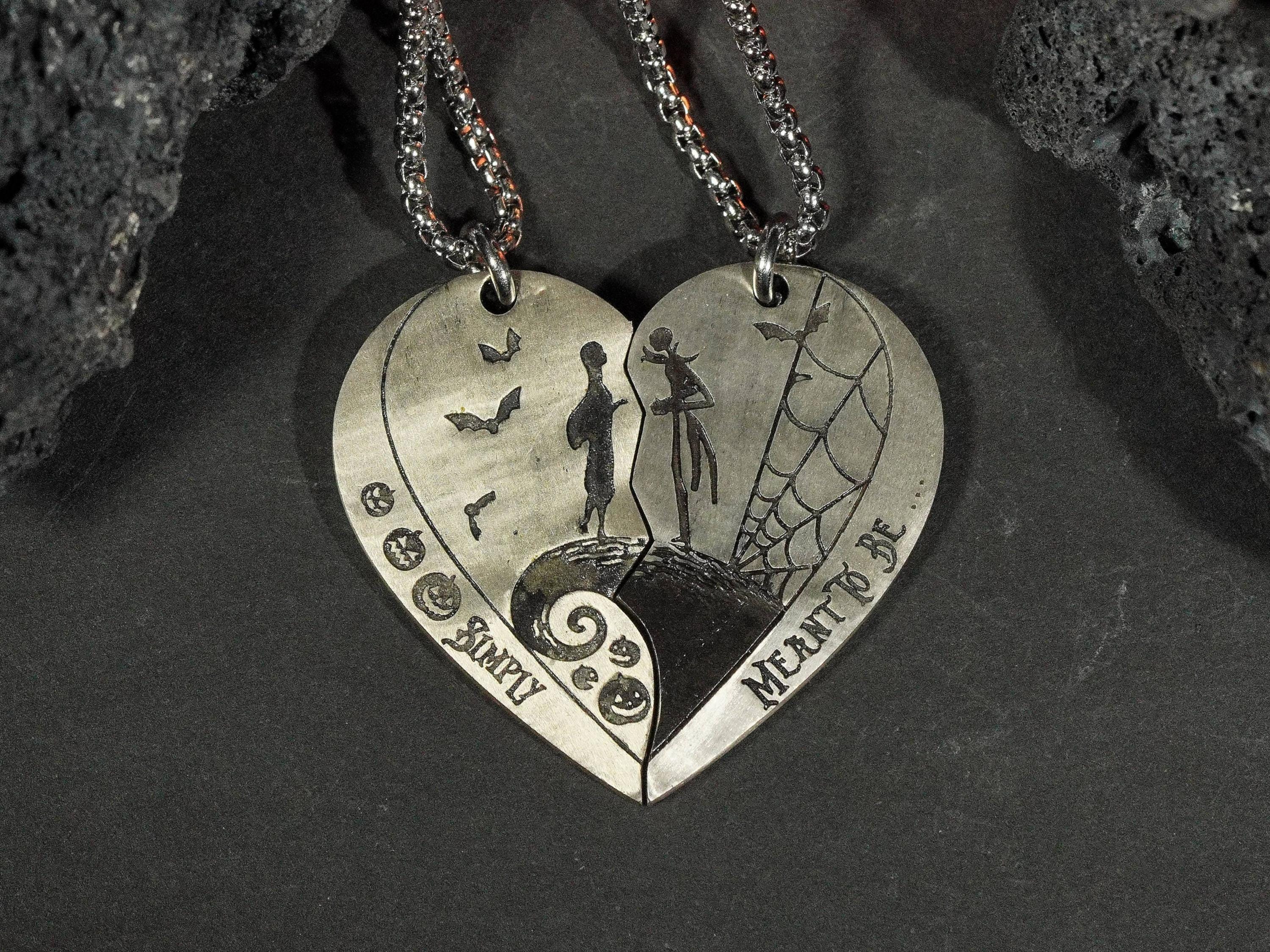 PREMIUM Handmade Jack Skellington and Sally Couple Necklace – Custom Name – 950 Silver – Meant To Be Jewelry