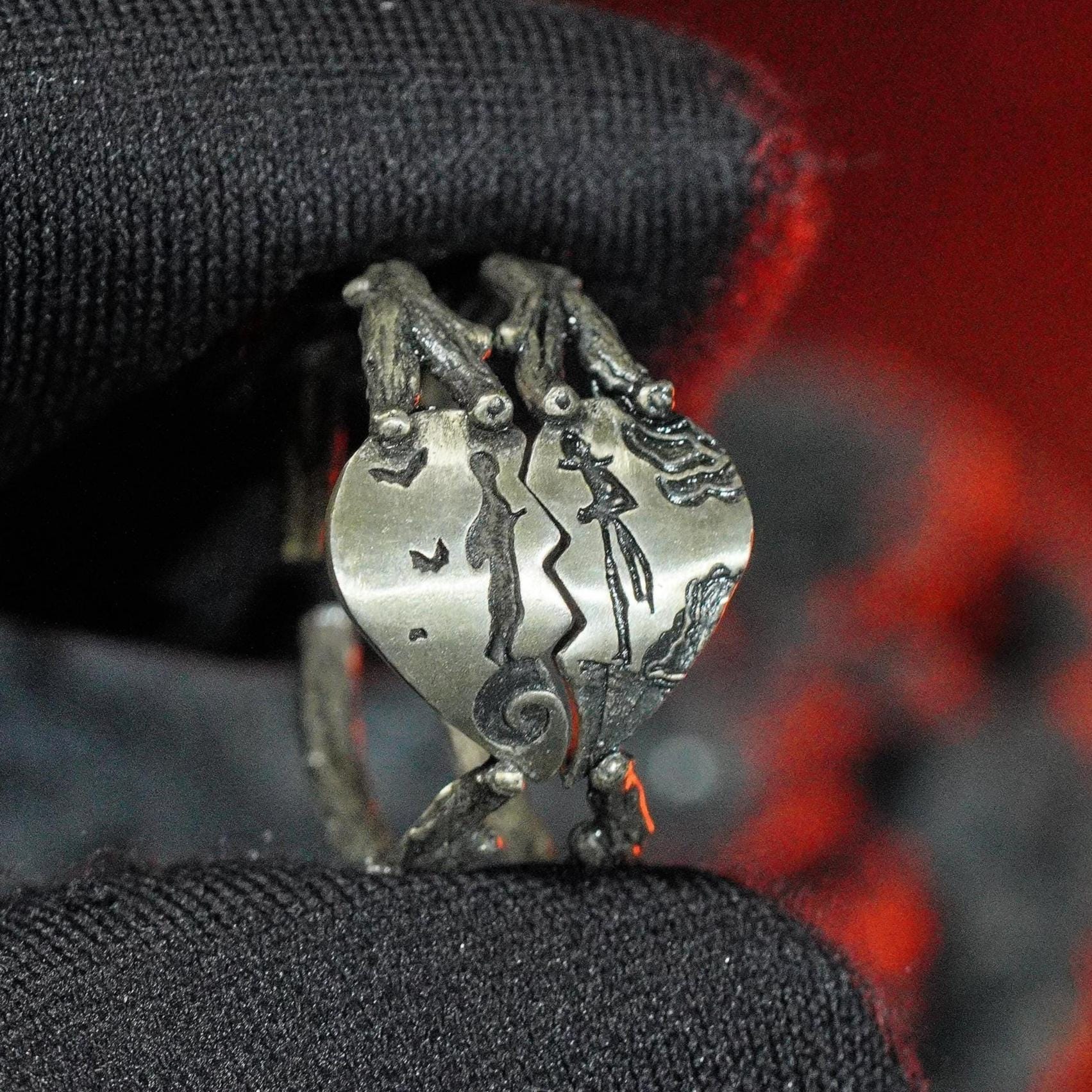 EXCLUSIVE Jack Skellington and Sally Personalized Couple Ring,Handmade Valentine’s Jewelry,Nightmare Before Christmas Custom Ring Silver 950
