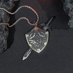 EXCLUSIVE Zelda Master Sword & Hylian Shield Necklace, Handmade Silver 950,Collector’s Fan Jewelry, Gift for Nintendo and Zelda Lovers