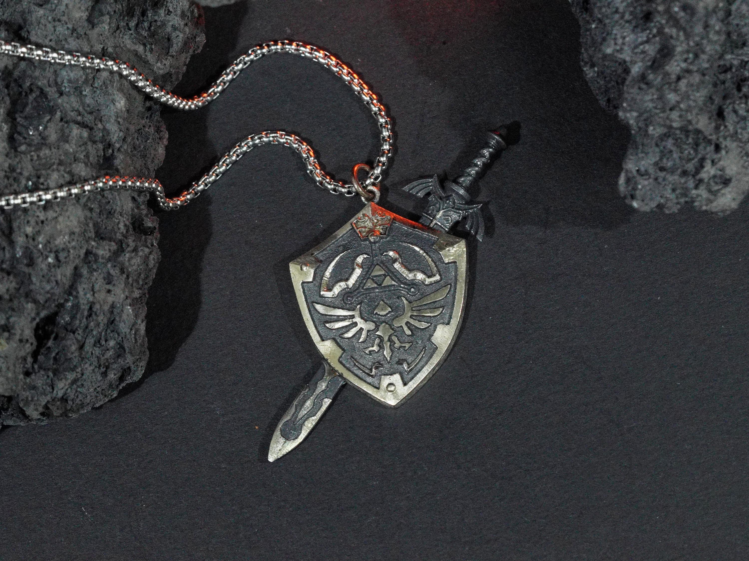 EXCLUSIVE Zelda Master Sword & Hylian Shield Necklace, Handmade Silver 950,Collector’s Fan Jewelry, Gift for Nintendo and Zelda Lovers